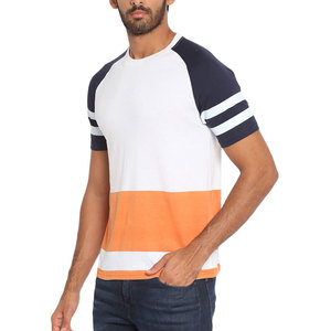 Camiseta de Manga Raglán con Bloques de Color para Hombre, Blanca, Azul Marino y Naranja, Corte Regular, Informal, de Algodón Jersey, Cuello Redondo - Product Image 3