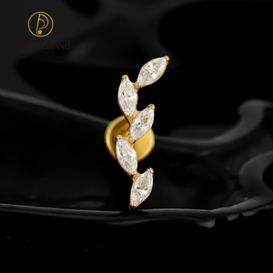 <span class=keywords><strong>Piercing</strong></span> Labret en Titane ASTM F136 16G à Filetage Interne avec 5 Zircons Marquise pour Helix, <span class=keywords><strong>Conch</strong></span>, Cartilage, Tragus, Dos Plat - Product Image 3