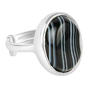 NOVAMART Fine Agora <b>Men's</b>/Women's <b>Black</b> Agate Sulemani Hakik Bezel Setting Silver 925 Everyday Wear Pendant/<b>Ring</b> by Arihant Gems - Product Image 1
