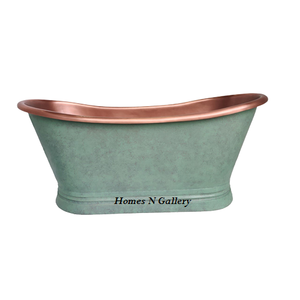 Nouvelles baignoires en cuivre sur pied de grande forme ovale faites à la main Patine bleue antique - Product Image 6