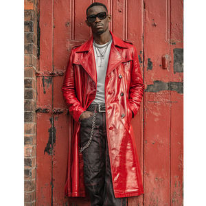 Manteau en cuir pour homme Trench d'hiver Vêtements d'extérieur en cuir Letterman Long manteau pour homme Streetwear Fashion Manteau en cuir pour homme - Product Image 1