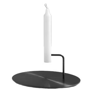 Candelabro moderno de metal negro con base redonda tipo bandeja, soporte alto para velas cónicas, centro de mesa minimalista para mesa de comedor, sala de estar, decoración del hogar - Product Image 1