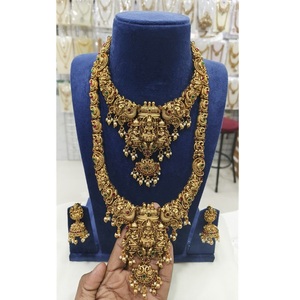 ชุดสร้อยคอยาวสองชั้นสีทองสไตล์โบราณชุดเครื่องประดับอินเดียแบบดั้งเดิมสำหรับงานปาร์ตี้ - Product Image 1