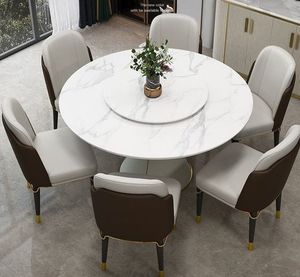 Italian Luxury Durable <b>Dining</b> <b>Table</b> Set Modern Simple Style Turntable Light Sintered Stone <b>Top</b> Home Use Hotel Villa Metal Legs - Product Image 2