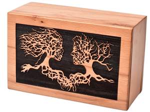 Beechwood Cremation <b>box</b> <b>for</b> Human <b>Ashes</b> Two Soulful faces personalized Cremation Urn <b>for</b> Pets Handcrafted Burial Wooden Urn <b>Box</b> - Product Image 4