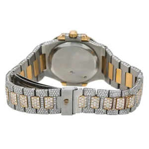 Montre de luxe pour homme, étincelante, faite à la main, bicolore, entièrement sertie de moissanite, style hip-hop, avec diamants, élégante - Product Image 3