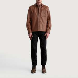 Camisa de Cuero Marrón Mate para Hombre, Cómoda y Elegante - Product Image 4