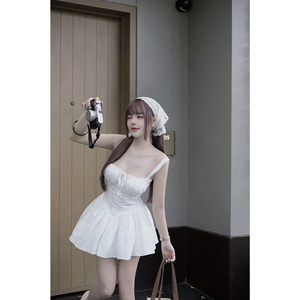 [BON PRIX] DR130 robe courte blanche nouée avec buste évasé en dentelle et pantalon intérieur légèrement plissé 2025 de DRAGONEX sexy - Product Image 4