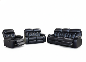 Juego de Muebles Reclinables para Sala de Estar Moderna, Sofá de Cuero Sintético Negro, Sofás Reclinables Seccionales <span class=keywords><strong>3</strong></span>+<span class=keywords><strong>2</strong></span>+1 - Product Image 4