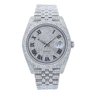 Mới Ra mắt Sang Trọng Tự Động Hiển Thị Ngày Xem Cao Cấp La Mã Chữ Số 38Mm Thép Không Gỉ Ban Nhạc Hoàn Chỉnh Iced Moissanite Kim Cương Đồng Hồ - Product Image 3