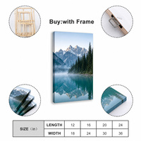 Peinture sur toile encadrée, paysage de montagne brumeuse, reflet du lac et des crêtes enneigées, art mural en bois, décoration pour salon et chambre, personnalisable