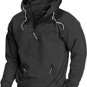 High Quality Custom 100% Fall Winter Men Solid Vintage Hooded Sweatshirt Half Zip Sports Hoodies Sweatshirts Male <b>Coats</b> - Product Image 4