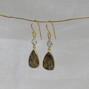 Tendance Labradorite et topaze bleue sculptée pierres précieuses en argent Sterling 925 pierres précieuses solides boucles d'oreilles en argent cadeau pour les femmes - Product Image 4