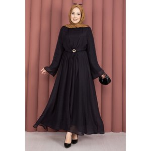 Robe de soirée vintage en mousseline noire avec broche dorée intégrée, boléro, tailles XS-XXL, coupe trapèze, robe de bal, silhouette droite, taille empire - Product Image 3