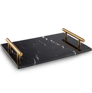 Plateau de service en bois et marbre forme personnalisée taille métal poignée dorée assiette durable plat cuisine maison fête couleur personnalisée - Product Image 4