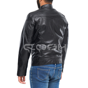 Fabricant et fournisseur de blousons en cuir noir robustes pour motards avec boucle de réglage à la ceinture et plusieurs poches - Product Image 6