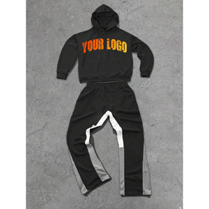 100% Premium coton polaire survêtement unisexe survêtements Baggy blanc sweat à capuche lourd et pantalons de survêtement évasés ensembles de survêtement - Product Image 6