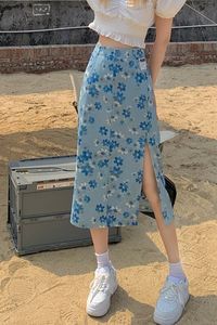 Falda Midi Vaquera para Mujer, Corte Recto, Bordado Floral a Mano, Algodón Lavado a la Piedra, Estilo Casual de Primavera - Product Image 5