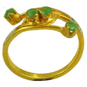 Bague romantique en or plaqué émeraude pour femmes, sertie de pierres précieuses, cadeau tendance, principalement en alliage de cuivre pour enfants - Product Image 2