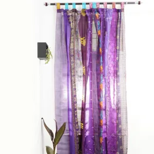 Indian Vintage Old Silk Sari Purple color Handmade Patchwork Curtain Door Drape Window Home Decor Recycled Curtain