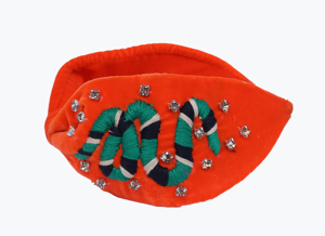 Diadema de Terciopelo Naranja de Alta Calidad, Hecha a Mano, Bordada con Cabeza de Serpiente, Diadema Acolchada de Lujo con Cristales, a la Moda - Product Image 4