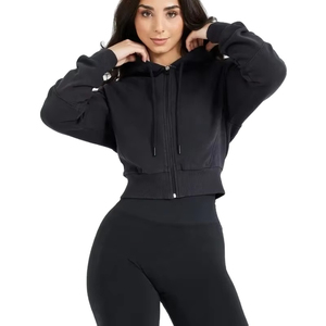 OEM Sweat-shirt décontracté à broderie personnalisée Sweat-shirt à capuche en coton molletonné à demi-fermeture éclair Sweat à capuche pour femme Épaule tombante - Product Image 3