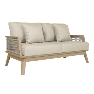 Canapé 2 places en bois de teck massif avec corde tissée sur le dossier et coussin inclus pour l'intérieur et l'extérieur - Product Image 3