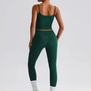 Women's Eco-Friendly Gym Fitness Suit Breathable Solid Top Short Bottom Yoga Set Custom Logo Hot Washed Technique Workout - Product Image 5