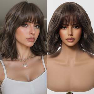 Perruque Synthétique DWY Mignonne, Courte et Droite, Effet Bob avec Frange, Fibre Haute Température, Longueur Étirée 14 Pouces, Très Transparente - Product Image 3