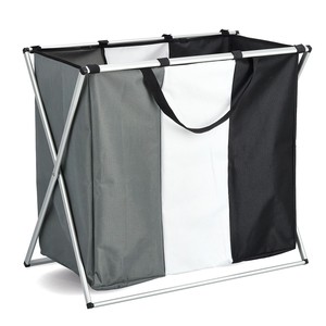 ZELLER Present 3-Fold Poly Aluminum <b>Collapsible</b> Laundry Collector Practical and Space-Saving <b>Storage</b> Solution - Product Image 1