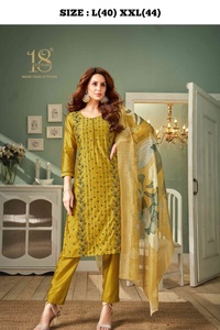 นักออกแบบล่าสุดการลําดับงานเย็บปักถักร้อยผ้าไหมเทียม Georgette ทํางาน Kurti ตั้งโดย Fab Zone - Product Image 2