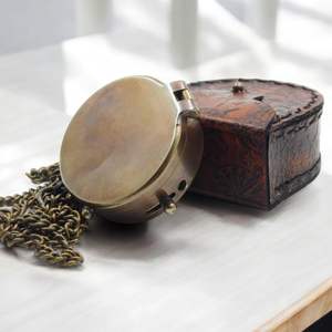 <b>Antique</b> Brass Pocket <b>Compass</b> Leather Case Novelty Gifts Directional Tool for Hiking Trekking Camping Featuring Pointer gift - Product Image 2