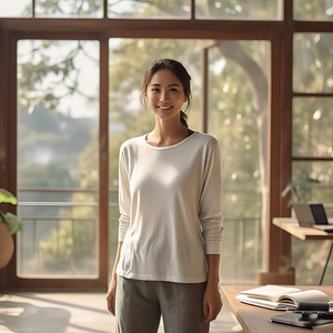 Haute qualité à manches longues T-Shirt femmes 100% coton Polyester col rond T-Shirt dames surdimensionné col carré T-Shirt femmes - Product Image 5