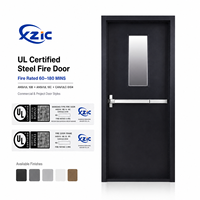 Porte coupe-feu en acier homologuée UL XZIC avec cadre, résistance au feu 1/2/3H, porte simple avec barre anti-panique, revêtement en poudre pour usine et hôpital