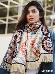 Bufanda kaki bordada para invierno, estola decorada con cordones largos de lana y cordones, ropa informal para protegerse del frío - Product Image 5