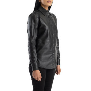 Chemise en cuir véritable pour femme de haute qualité, style motard, formelle, ample, hiver, logo personnalisé, fermeture à boutons, service OEM, différentes couleurs - Product Image 5