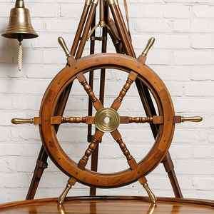 Rueda de barco de madera y latón náutica vintage, decoración de pared Marina ecológica - Product Image 3