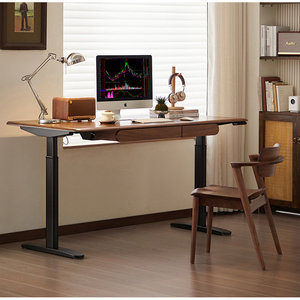 Black Walnut Solid Wood <b>Electric</b> <b>Standing</b> <b>Desk</b> Rectangle Memory Height Adjustment 1-Year Warranty - Product Image 2