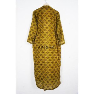Kimono Elegante Estilo Occidental, Bata Envolvente con Patrones Étnicos Vibrantes, Cinturón, Largo, Decoración de Encaje, 100% Seda, Suave, Casual, Semi-Formal - Product Image 5