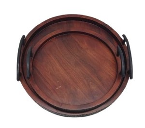 Plateau de service rond en bois écologique de luxe avec poignées pour les fêtes, design personnalisable et plateau de haute qualité - Product Image 2