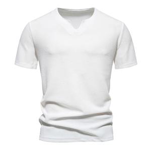 T-shirt en coton blanc pur de haute qualité, fil épais, col rond, manches courtes, trois aiguilles, demi-manches - Product Image 2