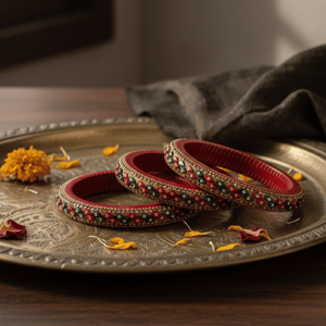 <b>Set</b> of 2 Ruby & Emerald Kundan Lac Fine <b>Bangles</b> - Product Image 6