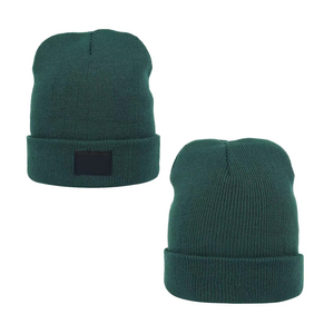 Bonnet en laine mélangée uni avec logo personnalisé, finition de qualité supérieure, design à revers, patch en cuir cousu personnalisé, logo de marque, plage - Product Image 3