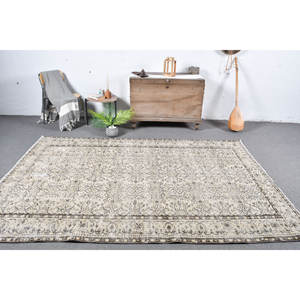 Alfombra turca Vintage clásica 5,8X8,7 pies Beige marrón Patchwork lana Imitación Piel de conejo látex Rectangular pasillo para cabecera - Product Image 5