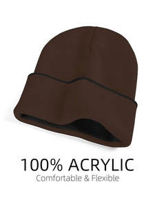 หมวกบีนนี่สำหรับผู้ชายหมวกผ้าถักแจ็คการ์ดสำหรับฤดูหนาวโลโก้ตามสั่ง - Product Image 4