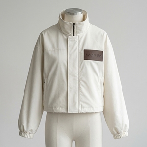 Chaqueta Cortavientos Ligera Blanca para Hombre, Cuello Alto, Cierre Completo, Chaqueta Deportiva Informal para Exteriores, Puños Elásticos - Product Image 1