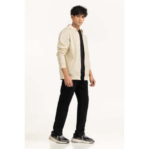 Regular Fit French Terry Hoodie with Zipper Custom Graphic Logo MN-HDZ-WS25-002 a Solid Pattern <b>Chalk</b> Men's Winter Blended - Product Image 1