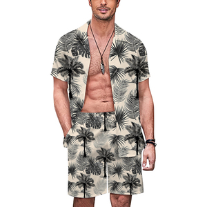 Custom Printed Hawaiian Style Men's Summer Short Set XL Size Cotton Button-<b>Up</b> T-Shirt and Shorts Casual Style - Product Image 6
