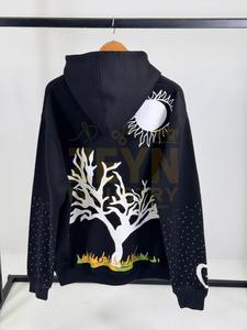 Sudadera con capucha con cremallera completa para hombre a la moda, estampado de aerógrafo Vintage con detalles de diamantes de imitación, estilo callejero, sudaderas con capucha con diseño personalizado - Product Image 6