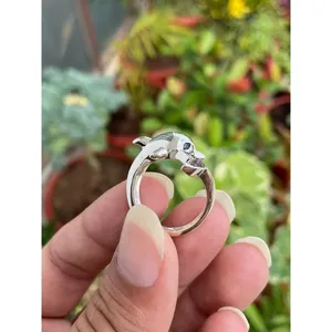 925 <b>Silver</b> Dolphin <b>Ring</b> Vintage <b>Boho</b> Marquise Shape 14k Fine Jewelry with Vermeil Plating Gemstone Inlay Dainty Everyday Wear - Product Image 6